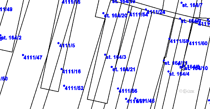 Parcela st. 164/3 v KÚ Kožušice, Katastrální mapa