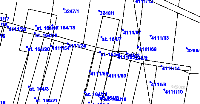Parcela st. 164/9 v KÚ Kožušice, Katastrální mapa