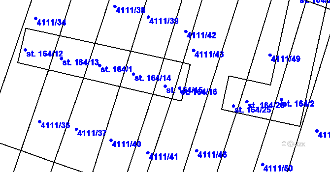 Parcela st. 164/15 v KÚ Kožušice, Katastrální mapa