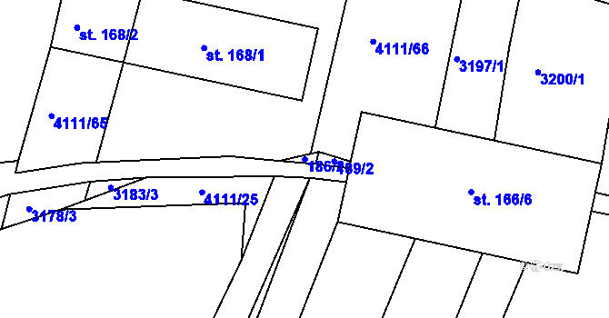 Parcela st. 186/2 v KÚ Kožušice, Katastrální mapa