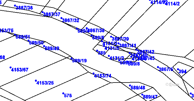 Parcela st. 385 v KÚ Kožušice, Katastrální mapa