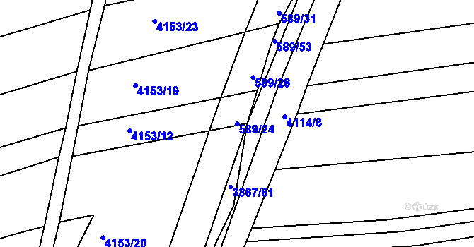 Parcela st. 589/24 v KÚ Kožušice, Katastrální mapa