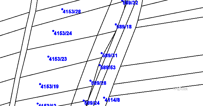 Parcela st. 589/31 v KÚ Kožušice, Katastrální mapa
