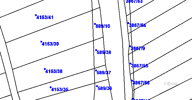 Parcela st. 589/38 v KÚ Kožušice, Katastrální mapa