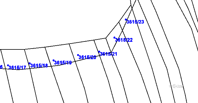 Parcela st. 3615/21 v KÚ Kožušice, Katastrální mapa