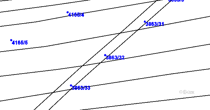 Parcela st. 3863/32 v KÚ Kožušice, Katastrální mapa