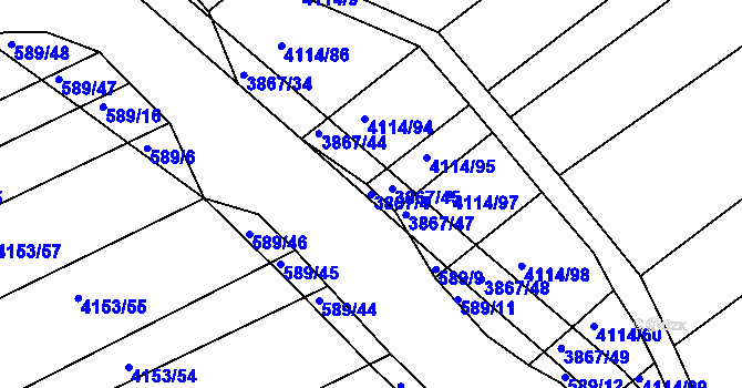 Parcela st. 3867/4 v KÚ Kožušice, Katastrální mapa