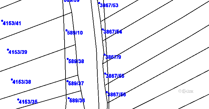 Parcela st. 3867/9 v KÚ Kožušice, Katastrální mapa