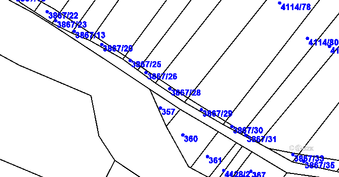 Parcela st. 3867/28 v KÚ Kožušice, Katastrální mapa