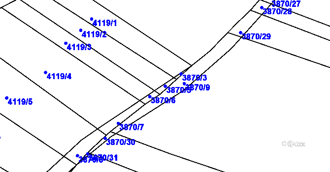 Parcela st. 3870/5 v KÚ Kožušice, Katastrální mapa