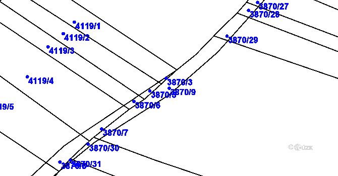 Parcela st. 3870/9 v KÚ Kožušice, Katastrální mapa