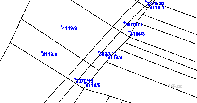Parcela st. 3870/12 v KÚ Kožušice, Katastrální mapa