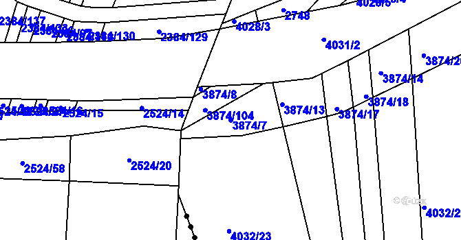 Parcela st. 3874/7 v KÚ Kožušice, Katastrální mapa