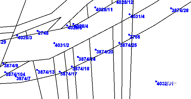 Parcela st. 3874/20 v KÚ Kožušice, Katastrální mapa