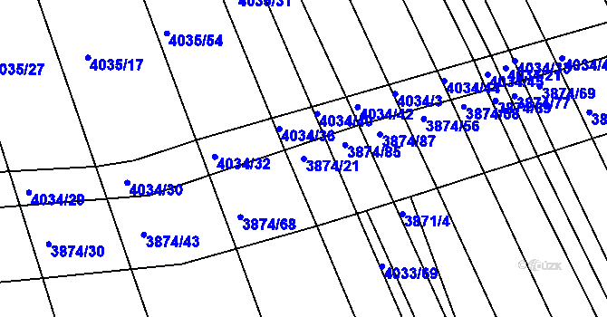 Parcela st. 3874/21 v KÚ Kožušice, Katastrální mapa