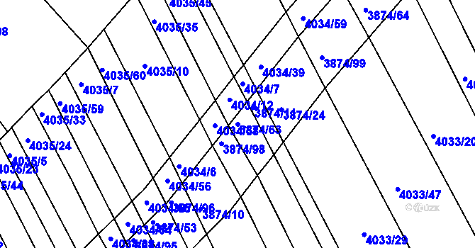 Parcela st. 3874/63 v KÚ Kožušice, Katastrální mapa