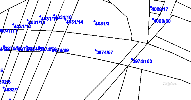 Parcela st. 3874/67 v KÚ Kožušice, Katastrální mapa