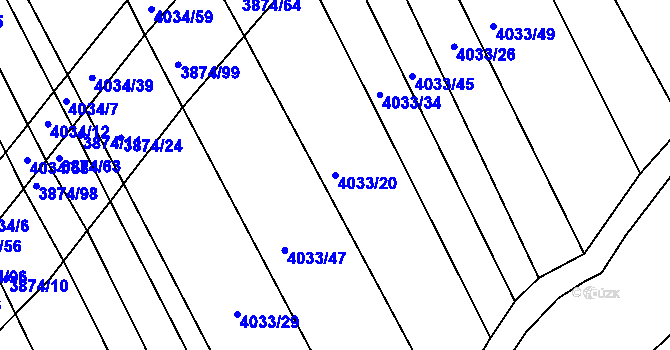 Parcela st. 4033/20 v KÚ Kožušice, Katastrální mapa