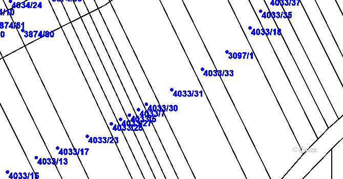 Parcela st. 4033/31 v KÚ Kožušice, Katastrální mapa