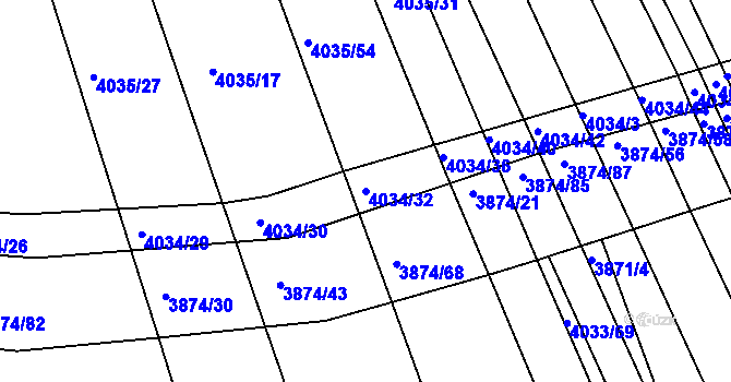 Parcela st. 4034/32 v KÚ Kožušice, Katastrální mapa