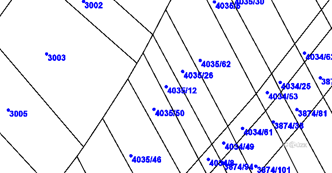 Parcela st. 4035/12 v KÚ Kožušice, Katastrální mapa