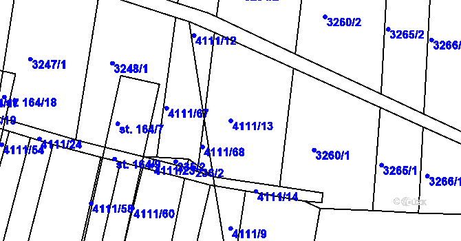 Parcela st. 4111/13 v KÚ Kožušice, Katastrální mapa