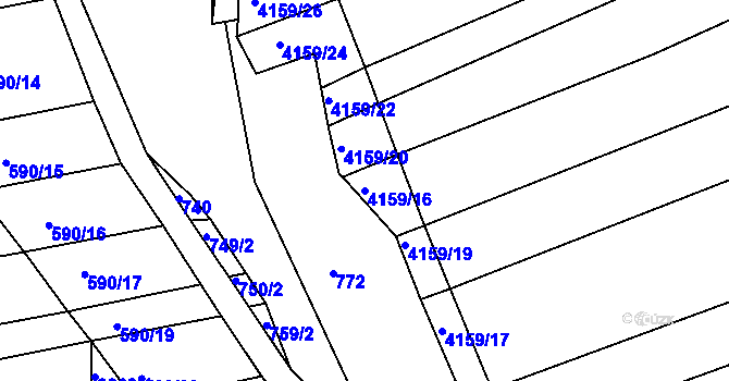 Parcela st. 4159/16 v KÚ Kožušice, Katastrální mapa