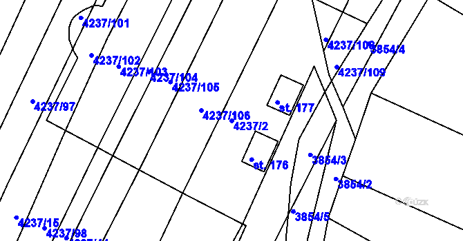 Parcela st. 4237/2 v KÚ Kožušice, Katastrální mapa
