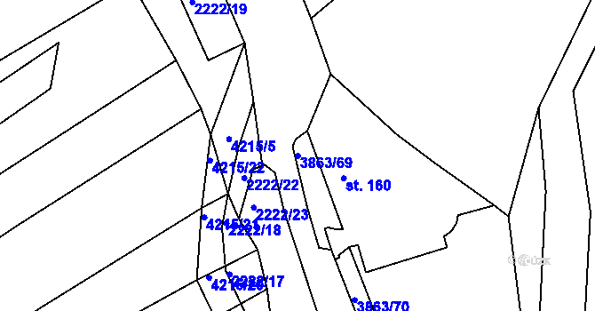 Parcela st. 3863/69 v KÚ Kožušice, Katastrální mapa