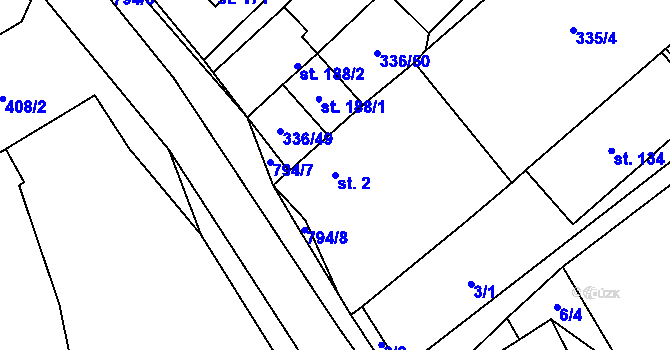 Parcela st. 2 v KÚ Krabčice u Roudnice nad Labem, Katastrální mapa