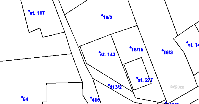 Parcela st. 143 v KÚ Krabčice u Roudnice nad Labem, Katastrální mapa