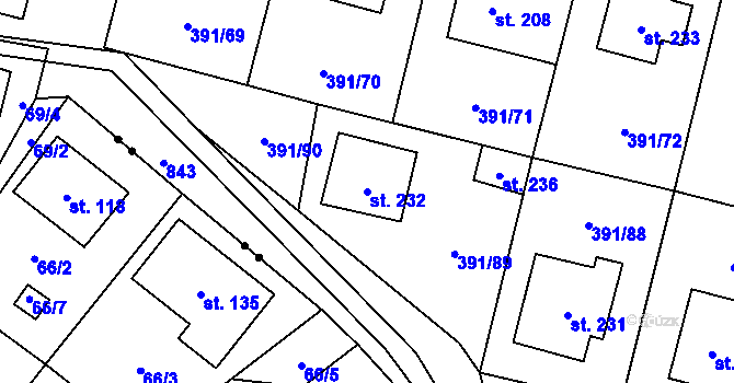 Parcela st. 232 v KÚ Krabčice u Roudnice nad Labem, Katastrální mapa