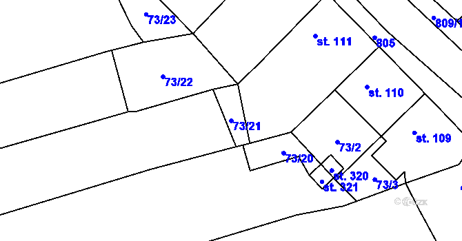 Parcela st. 73/21 v KÚ Krabčice u Roudnice nad Labem, Katastrální mapa
