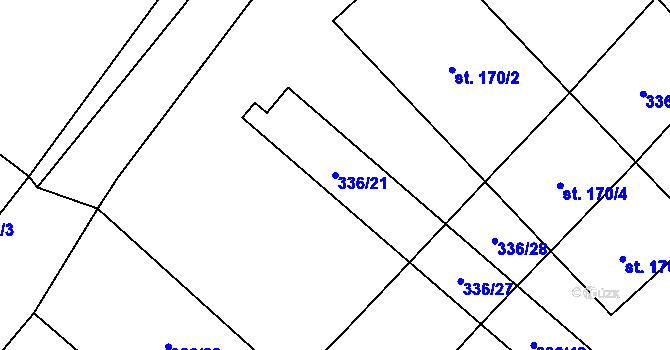 Parcela st. 336/21 v KÚ Krabčice u Roudnice nad Labem, Katastrální mapa