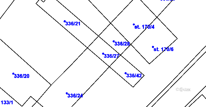 Parcela st. 336/27 v KÚ Krabčice u Roudnice nad Labem, Katastrální mapa