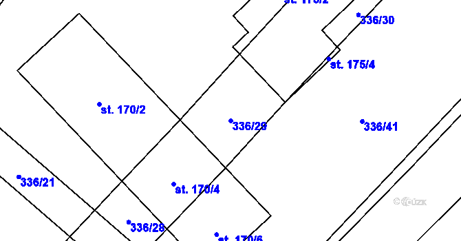 Parcela st. 336/29 v KÚ Krabčice u Roudnice nad Labem, Katastrální mapa