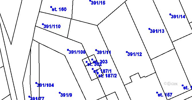 Parcela st. 391/11 v KÚ Krabčice u Roudnice nad Labem, Katastrální mapa