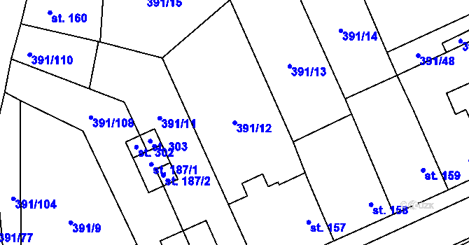 Parcela st. 391/12 v KÚ Krabčice u Roudnice nad Labem, Katastrální mapa