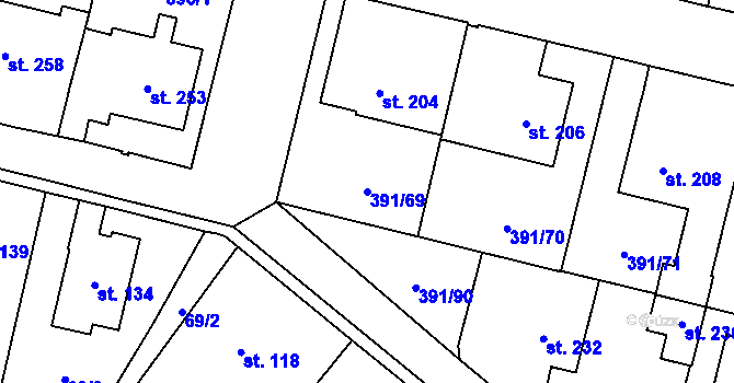 Parcela st. 391/69 v KÚ Krabčice u Roudnice nad Labem, Katastrální mapa
