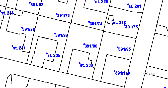 Parcela st. 391/86 v KÚ Krabčice u Roudnice nad Labem, Katastrální mapa