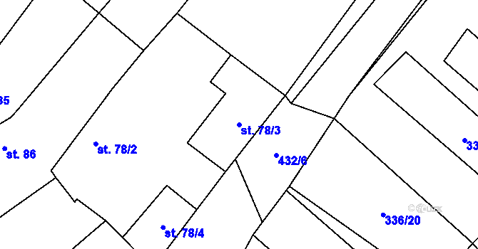 Parcela st. 78/3 v KÚ Krabčice u Roudnice nad Labem, Katastrální mapa