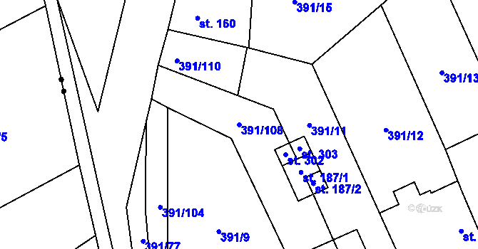 Parcela st. 391/108 v KÚ Krabčice u Roudnice nad Labem, Katastrální mapa