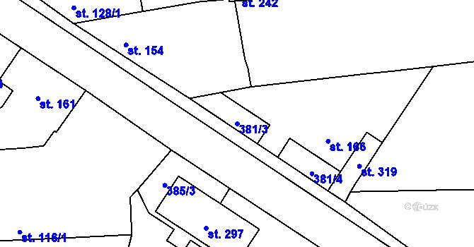 Parcela st. 381/3 v KÚ Krabčice u Roudnice nad Labem, Katastrální mapa