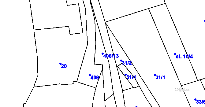 Parcela st. 408/13 v KÚ Krabčice u Roudnice nad Labem, Katastrální mapa