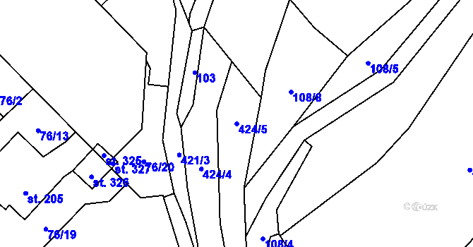 Parcela st. 424/5 v KÚ Krabčice u Roudnice nad Labem, Katastrální mapa