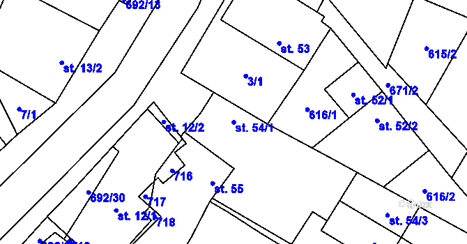 Parcela st. 54/1 v KÚ Rovné pod Řípem, Katastrální mapa