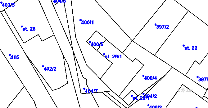 Parcela st. 29/1 v KÚ Kraborovice, Katastrální mapa
