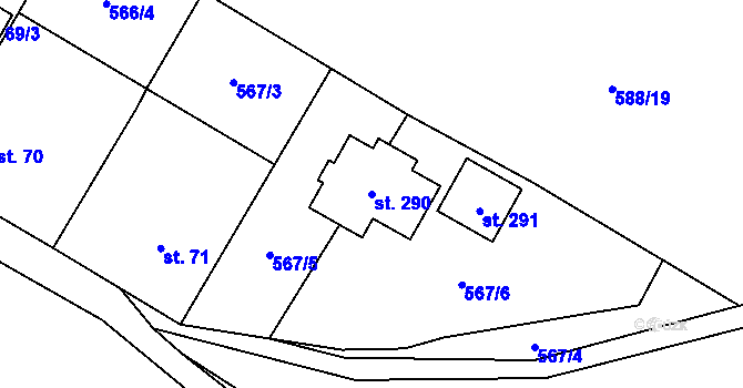Parcela st. 290 v KÚ Krahulčí u Telče, Katastrální mapa