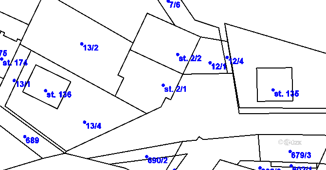 Parcela st. 2/1 v KÚ Krahulčí u Telče, Katastrální mapa