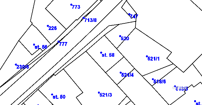 Parcela st. 58 v KÚ Krahulčí u Telče, Katastrální mapa